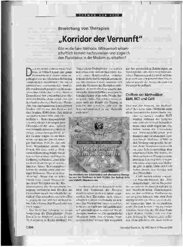 Vorschauseite 1: Korridor der VernunftGibt es die faire Methode, Wirksamkeit wissenschaftlich korrekt nachzuweisen und zugleich den Pluralismus in der Medizin zu erhalten?