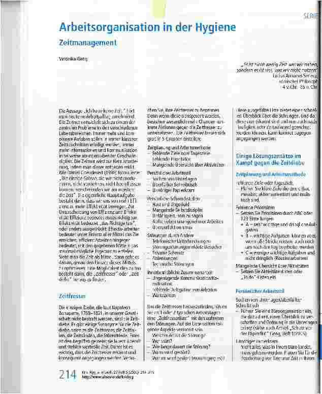 Vorschauseite 1: Arbeitsorganisation in der HygieneZeitmanagement