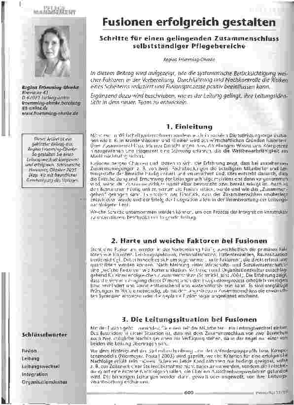 Vorschauseite 1: Fusionen erfolgreich gestaltenSchritte für einen gelingenden Zusammenschluss selbstständiger Pflegebereiche