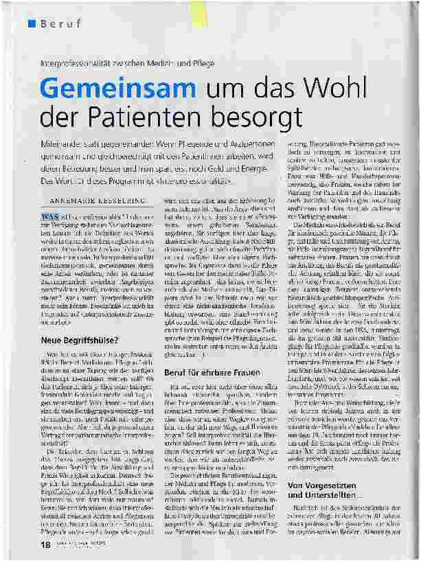 Vorschauseite 1: Gemeinsam um das Wohl der Patienten besorgt