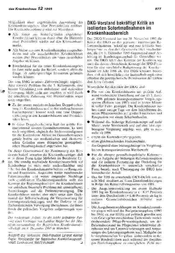 Vorschauseite 5: DKG-Präsident Landrat Konrad Legler: Wohin steuert unser bisher leistungsfähiges Krankenhauswesen?