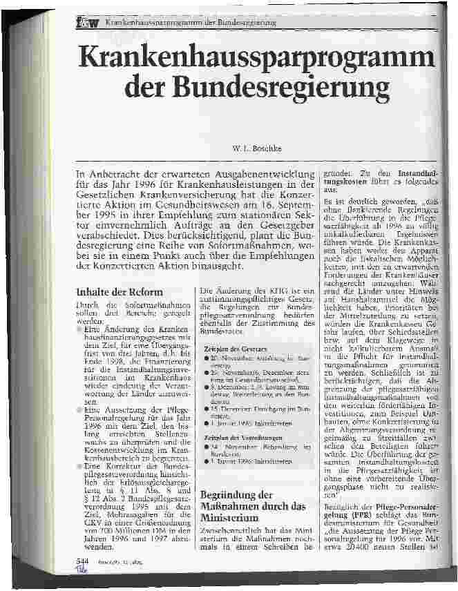 Vorschauseite 1: Krankehaussparprogramm der Bundesregierung