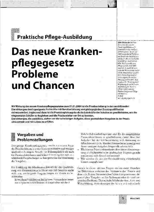 Vorschauseite 1: Das neue Krankenpflegegesetz: Probleme und Chancen