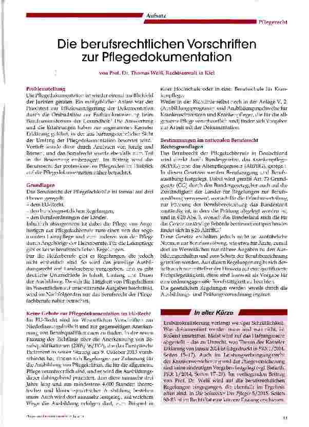 Vorschauseite 1: Die berufsrechtlichen Vorschriften zur Pflegedokumentation