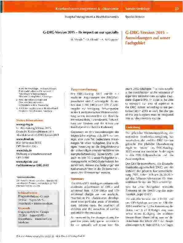 Vorschauseite 1: G-DRG-Version 2015-Auswirkungen auf unser Fachgebiet