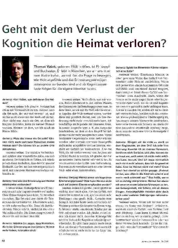 Vorschauseite 1: Geht mit dem Verlust der Kognition die Heimat verloren?