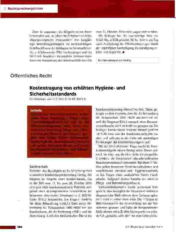 Vorschauseite 1: Kostentragung von erhöhten Hygieneund Sicherheitsstandards