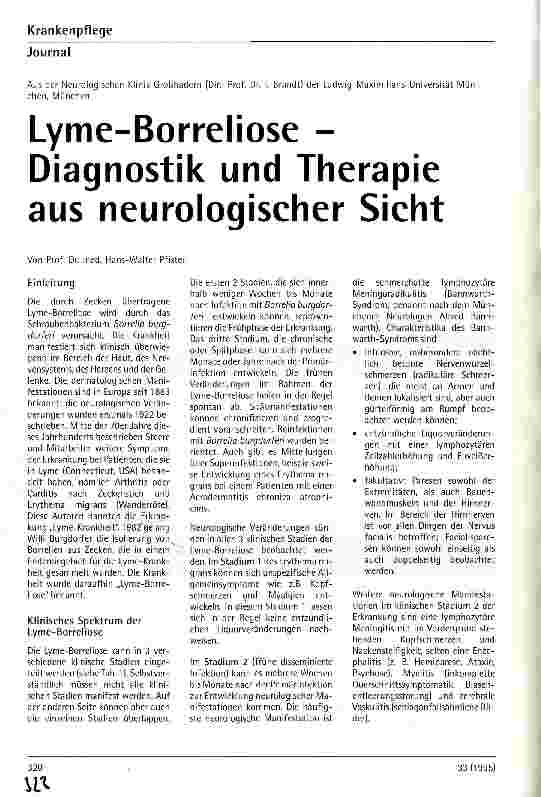 Vorschauseite 1: Lyme-Borreliose - Diagnostik und Therapie aus neurologischer Sicht
