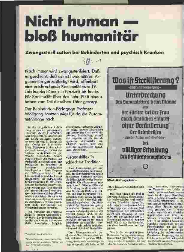Vorschauseite 1: Nicht human - bloß humanitär Zwangssterilisation bei Behinderten und psychisch Kranken