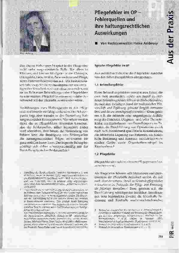 Vorschauseite 1: Pflegefehler im OP-Fehlerquellen und ihre haftungsrechtlichen Auswirkungen