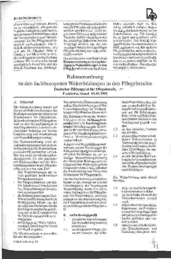 Vorschauseite 1: Rahmenordnung zu den fachbezogenen Weiterbildungen in den Pflegeberufen