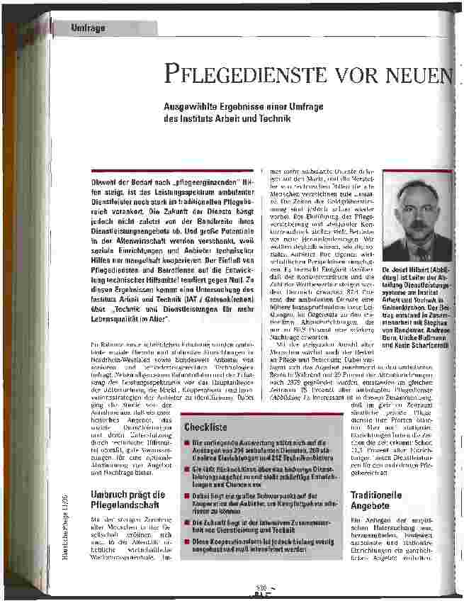 Vorschauseite 1: Pflegedienste vor neuen Herausforderungen Ausgewählte Ergebnisse einer Umfrage des Instituts Arbeit und Technik