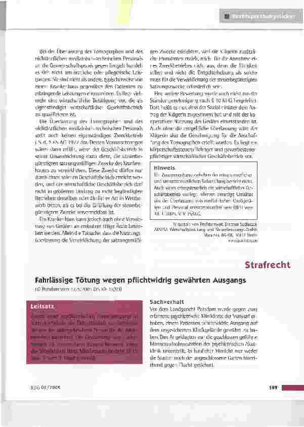 Vorschauseite 2: Überlassung von medizinischen Geräten durch ein Krankenhaus als steuerpflichtiger wirtschaftlicher Geschäftsbetrieb