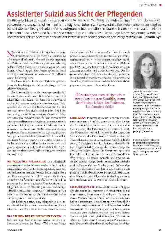 Vorschauseite 1: Assistierter Suizid aus Sicht der Pflegenden