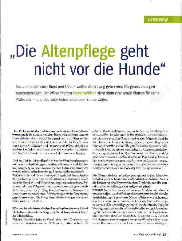 Vorschauseite 2: Die Altenpflege geht nicht vor die Hunde