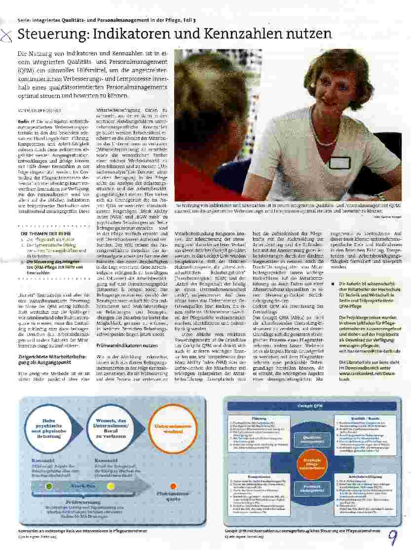 Vorschauseite 1: Serie: Integriertes Oualitätsund Personalmanagement in der Pflege, Teil 3 Steuerung: Indikatoren und Kennzahlen nutzen