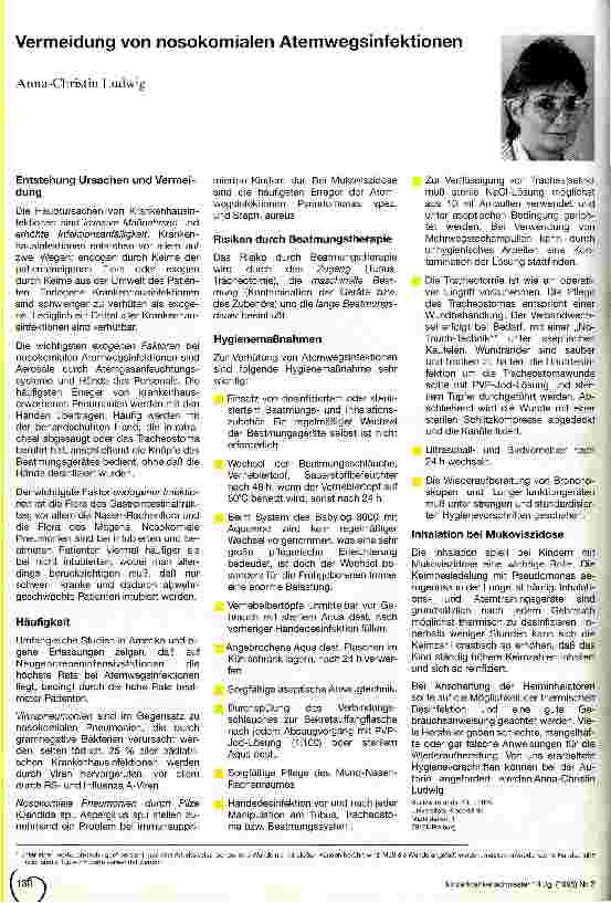 Vorschauseite 1: Vermeidung von nosokomiale Atemwegsinfektionen