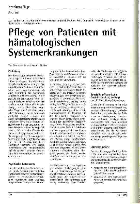 Vorschauseite 1: Pflege von Patienten mit Hämatologischen Systemerkrankungen