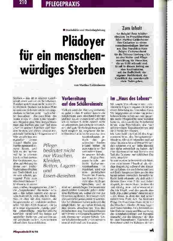 Vorschauseite 1: Plädoyer für ein menschenwürdiges Sterben Sterbehilfe und Sterbebegleitung