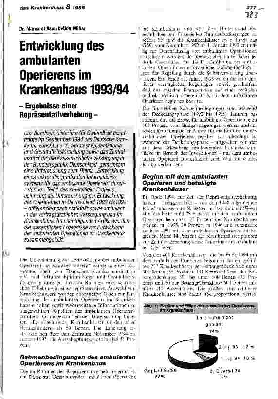 Vorschauseite 1: Entwicklung des ambulanten Operierens im Krankenhaus 1993/94 Ergebnisse einer Repräsentativerhebung