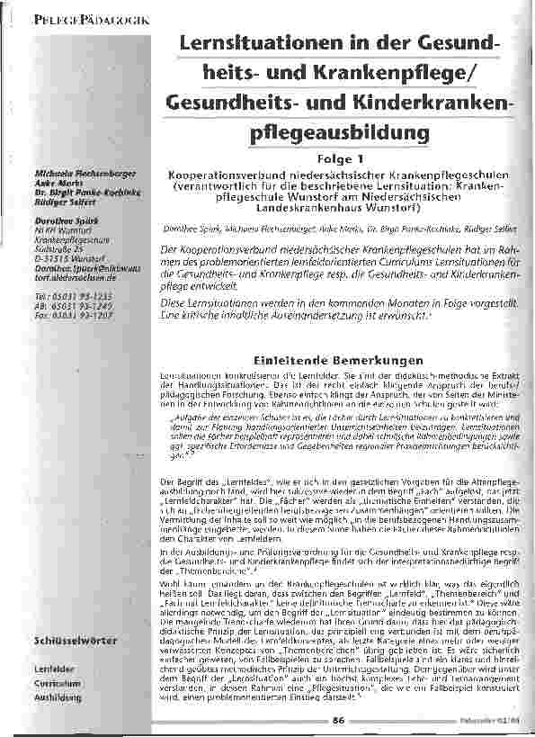 Vorschauseite 1: Lernsituationen in der Gesundheitsund Krankenpflege/ Gesundheitsund Kinderkrankenpflegeausbildung