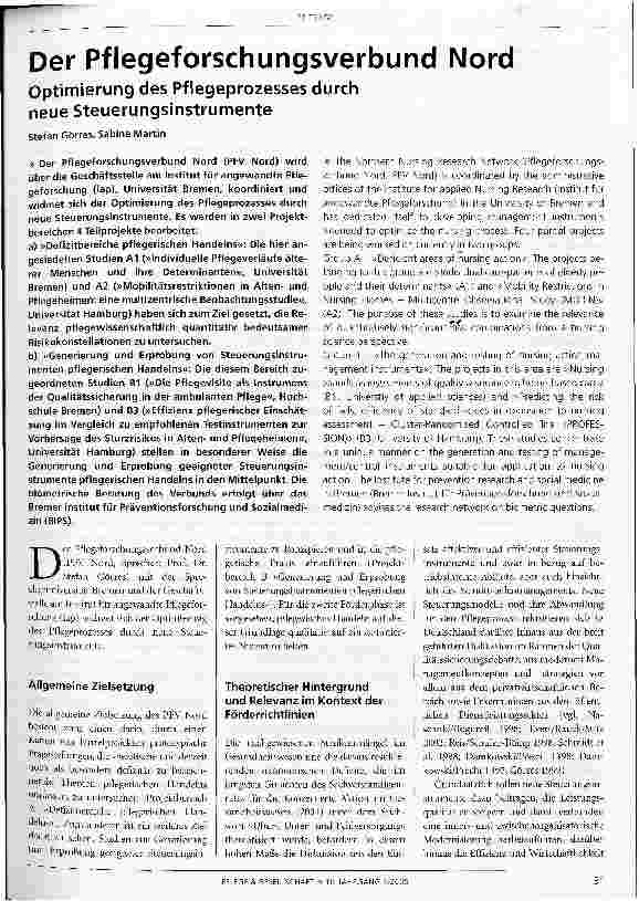 Vorschauseite 1: Der Pflegeforschungsverbund Nord. Optimierung des Pflegeprozesses durch neue Steuerungsinstrumente
