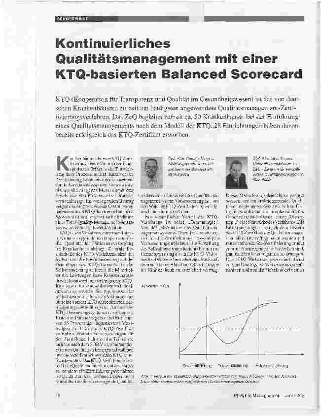Vorschauseite 1: Kontinuierliches Qualitätsmanagement mit einer KTQ-basierten Balanced Scorecard