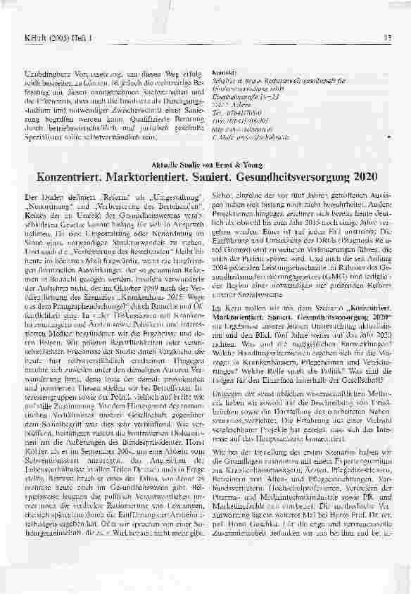 Vorschauseite 1: Konzentriert. Marktorientiert. Saniert. Gesundheitsversorgung 2020