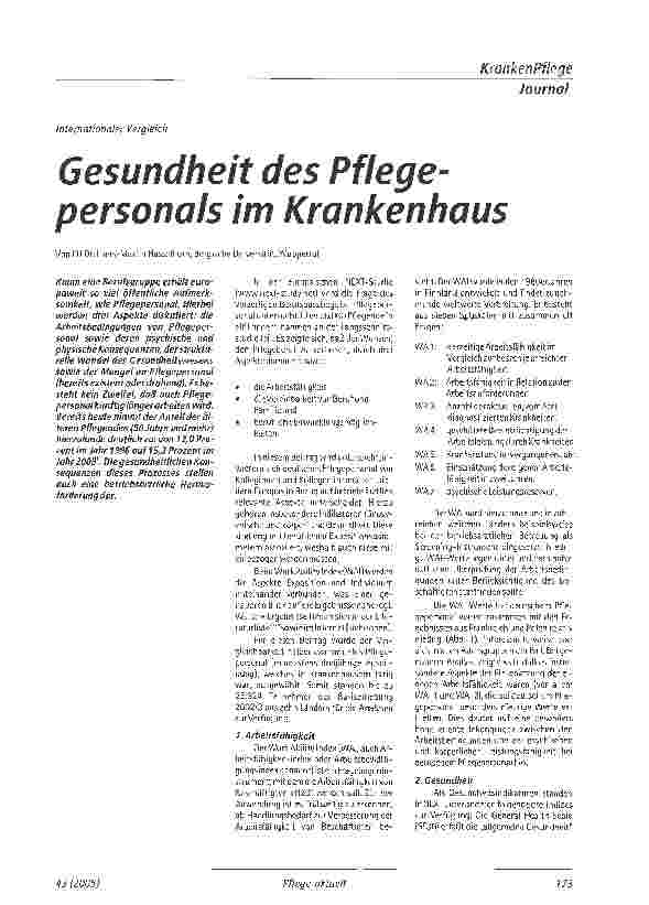 Vorschauseite 1: Gesundheit des Pflege-Personals im KrankenhausInternationaler Vergleich