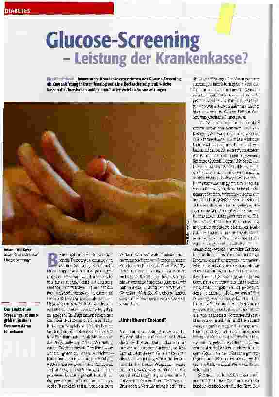 Vorschauseite 1: Glucose-Screening - Leistung der Krankenkasse?