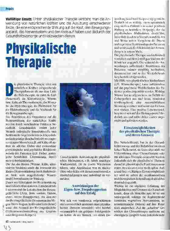 Vorschauseite 1: Physikalische Therapie Vielfältiger Einsatz