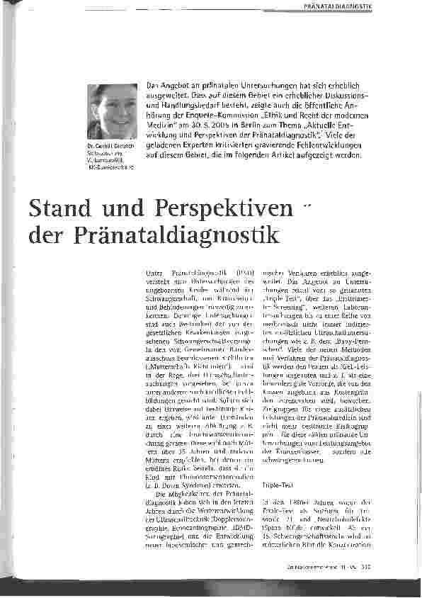 Vorschauseite 1: Stand und Perspektiven der Pränataldiagnostik