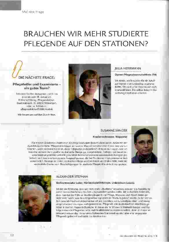 Vorschauseite 1: BRAUCHEN WIR MEHR STUDIERTE PFLEGENDE AUF DEN STATIONEN?