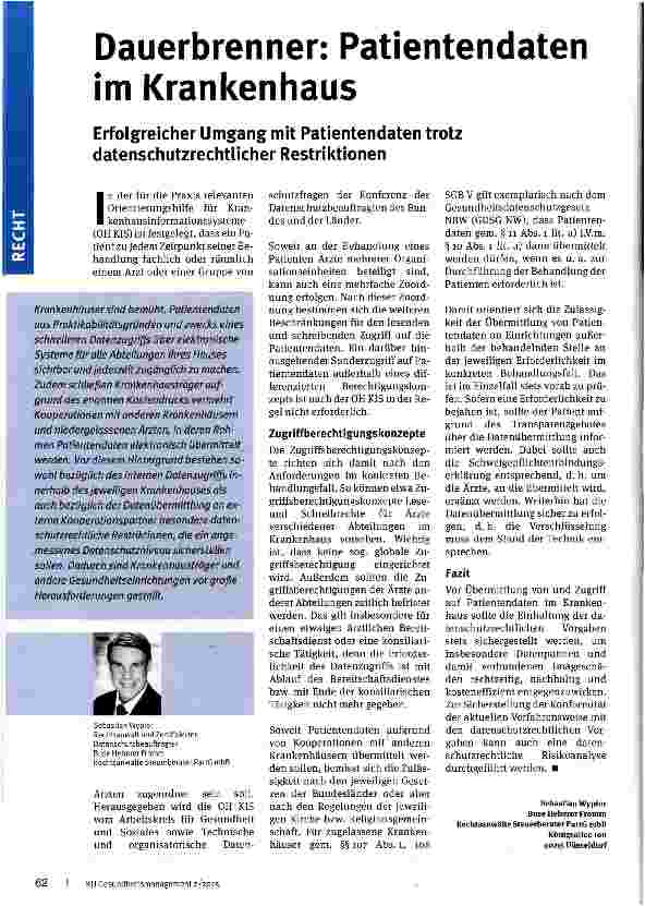 Vorschauseite 1: Dauerbrenner: Patientendaten im Krankenhaus