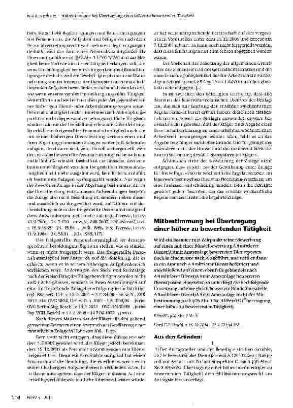 Vorschauseite 1: Mitbestimmung bei Übertragung einer höher zu bewertenden Tätigkeit