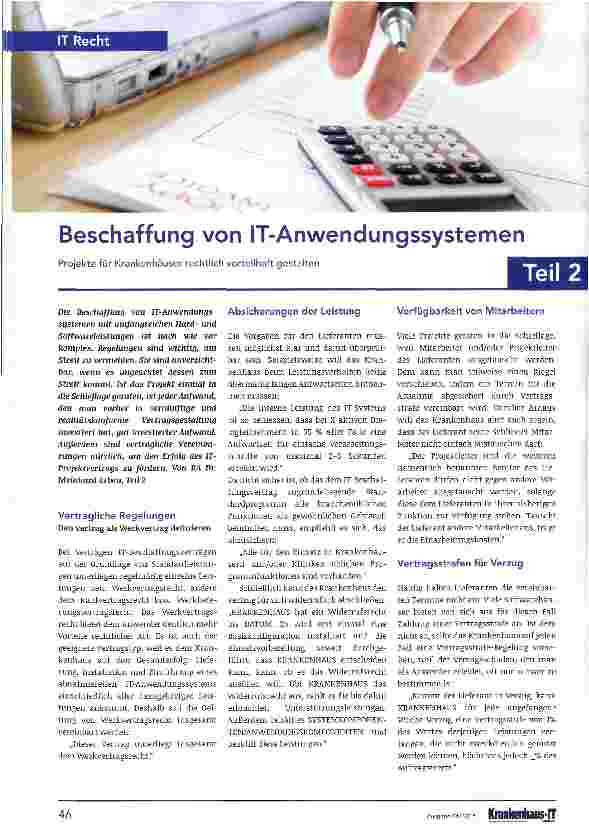 Vorschauseite 1: Beschaffung von IT-Anwendungssystemen Projekte für Krankenhäuser rechtlich vorteilhaft gestalten Teil 2