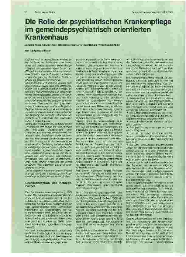 Vorschauseite 1: Die Rolle der psychiatrischen Krankenpflege im gemeindepsychiatrisch orientierten Krankenhaus