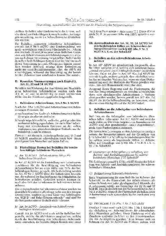 Vorschauseite 2: Anwendbarkeit der AGVO auf die Förde-rungen der Integra-tionsämter an schwer-behinderte Menschen sowie (insbesondere) an deren Arbeitgeber