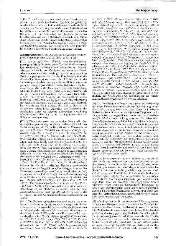 Vorschauseite 2: Tarifeinheitsgesetz - derzeit keine einstweilige Anordnung TVG §4a sowie ArbGG 33 58, 99, jeweils i. d. R des G zur Tarifeinheit v. 3. 7. 2015 (BGBI. I S. 1139); BVerfGG §32 Abs.…