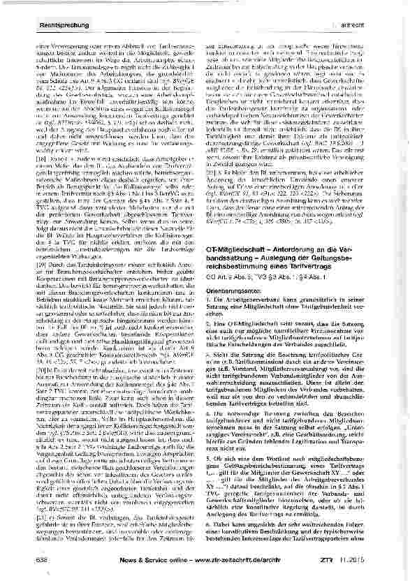 Vorschauseite 3: Tarifeinheitsgesetz - derzeit keine einstweilige Anordnung TVG §4a sowie ArbGG 33 58, 99, jeweils i. d. R des G zur Tarifeinheit v. 3. 7. 2015 (BGBI. I S. 1139); BVerfGG §32 Abs.…