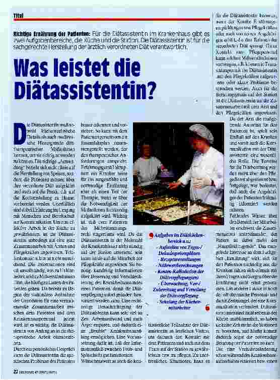 Vorschauseite 1: Was leistet die Diätassistentin? Richtige Ernährung der Patienten