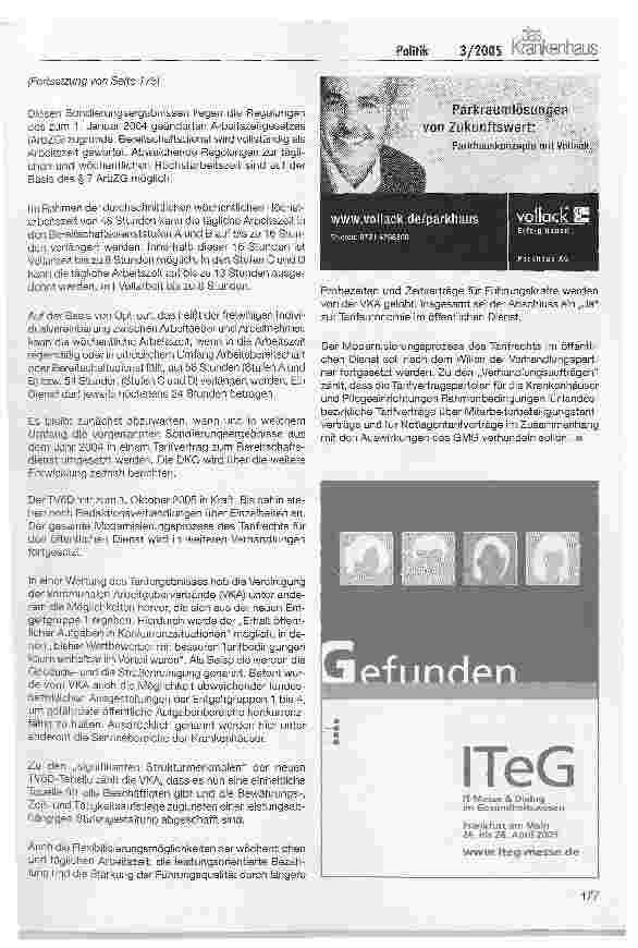 Vorschauseite 2: Frühjahrsforum Innovationsmotor Krankenhaus am 20. April 2005 in Berlin