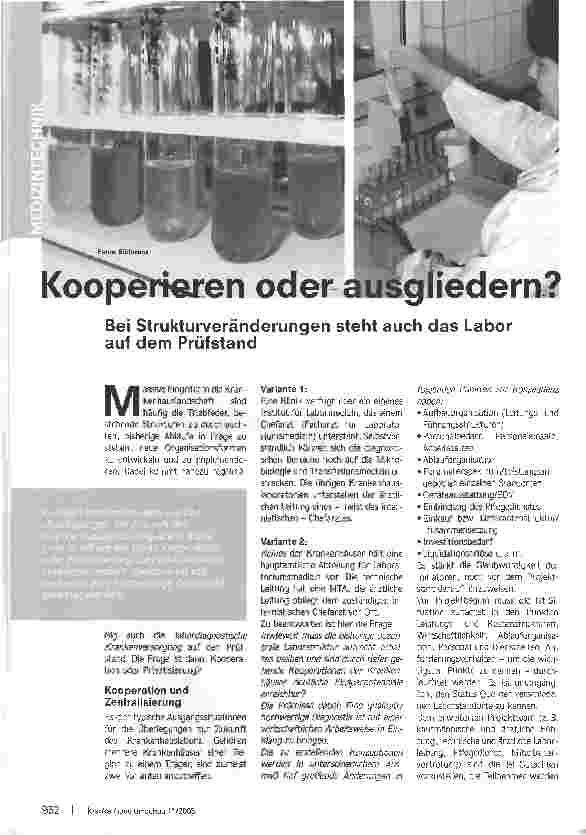 Vorschauseite 1: Kooperieren oder ausgliedern?Bei Strukturveränderungen steht auch das Labor auf dem Prüfstand