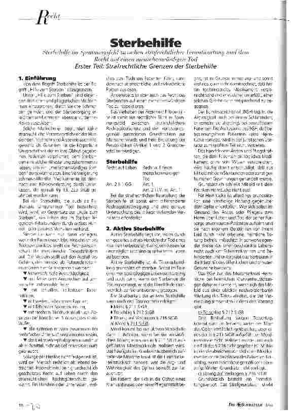 Vorschauseite 1: Sterbehilfe 1. Teil: Strafrechtliche Grenzen der Sterbehilfe