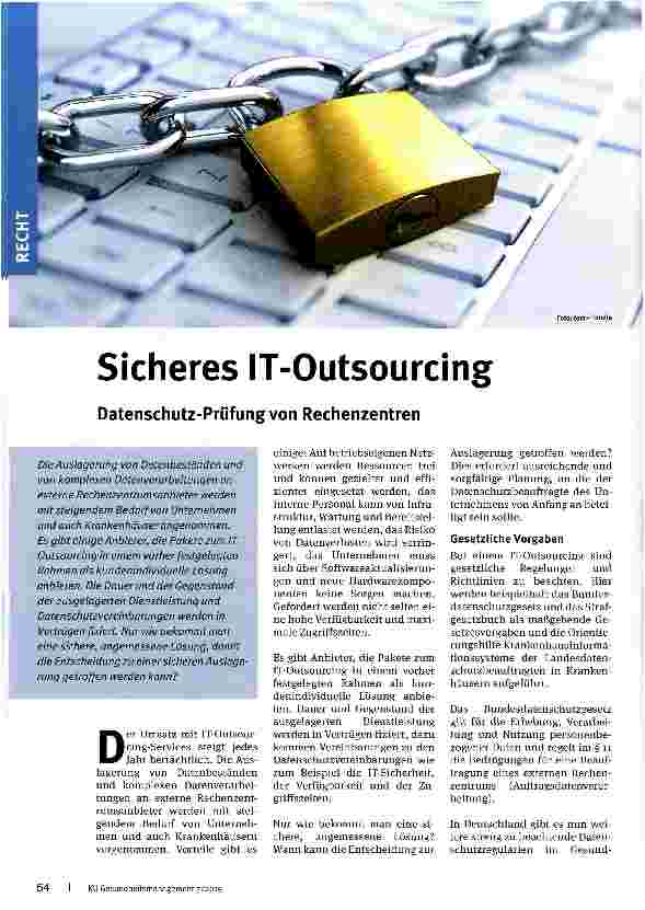 Vorschauseite 1: Sicheres IT-Outsourcing Datenschutz-Prüfung von Rechenzentren
