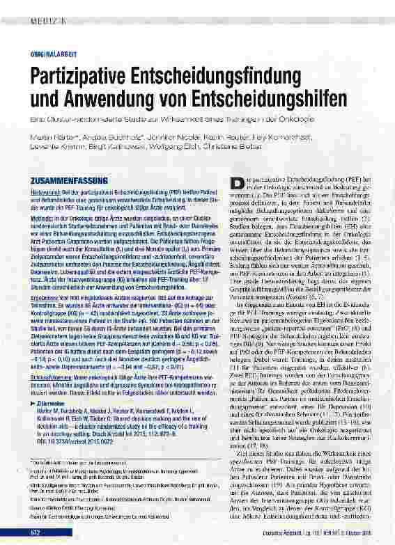 Vorschauseite 1: Partizipative Entscheidungsfindung und Anwendung von Entscheidungshilfen
