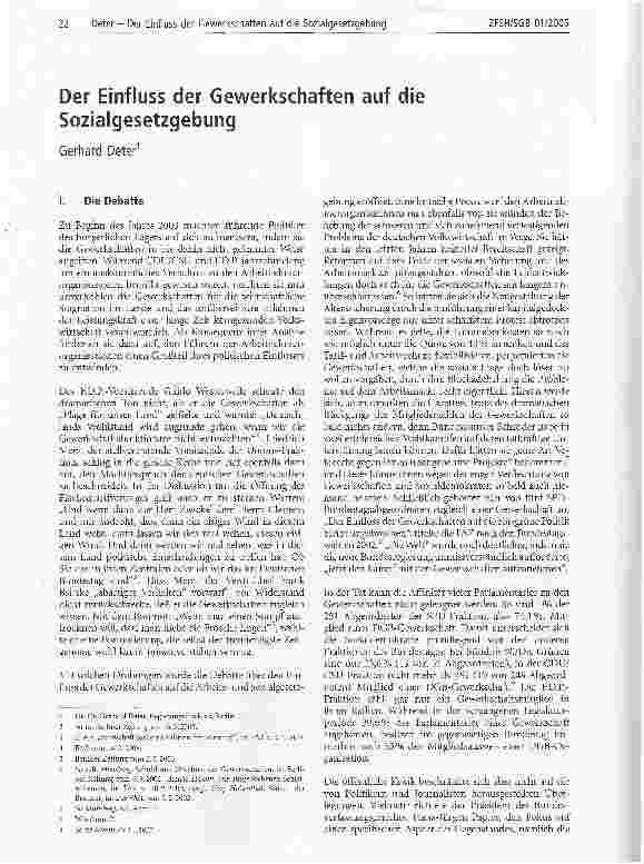 Vorschauseite 1: Der Einfluss der Gewerkschaften auf die Sozialgesetzgebung