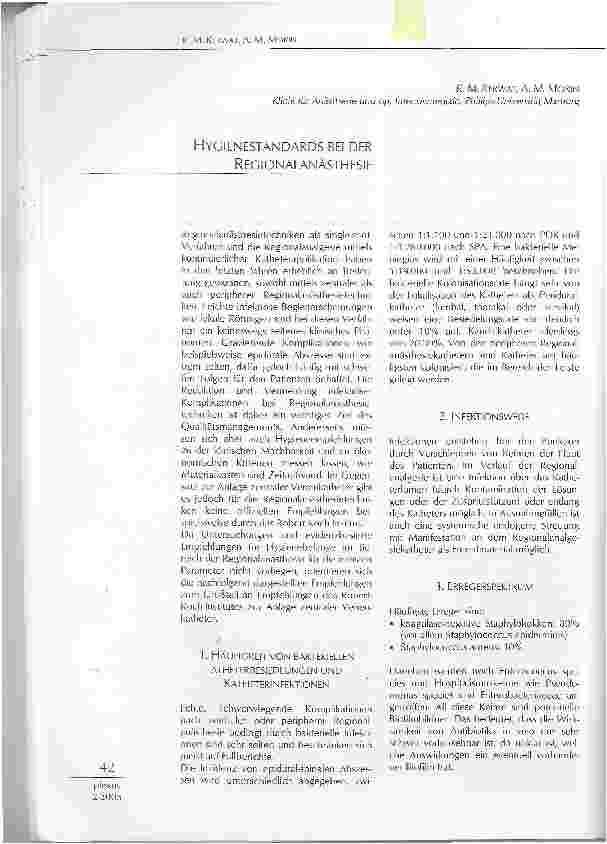 Vorschauseite 1: HYGIENESTANDARDS BEI DER REGIONALANÄSTHESIE