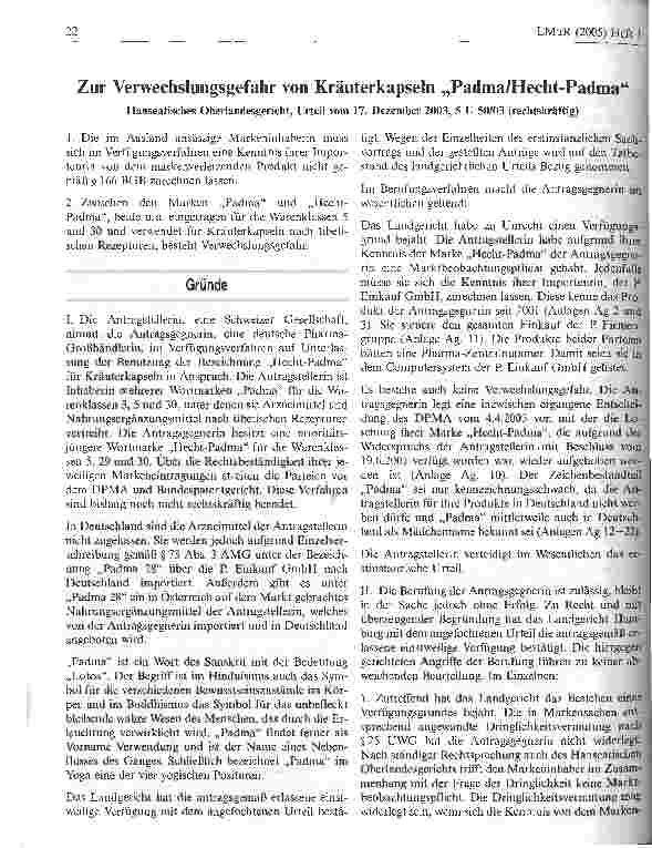 Vorschauseite 1: Zur Verwechslungsgefahr von Kräuterkapseln Padma/Hecht-Padma