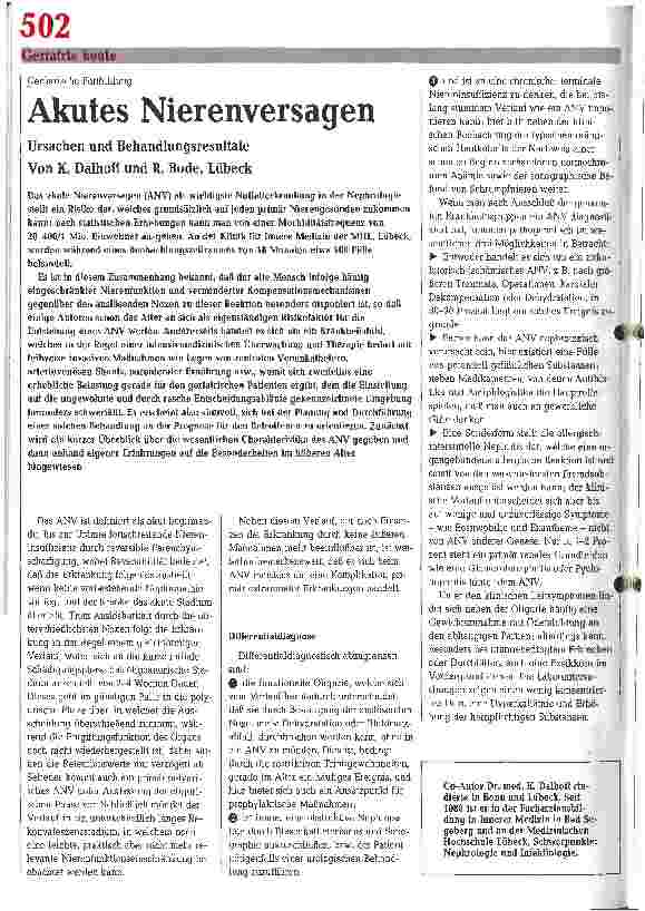 Vorschauseite 1: Akutes Nierenversagen Ursachen und Behandlungsresultate